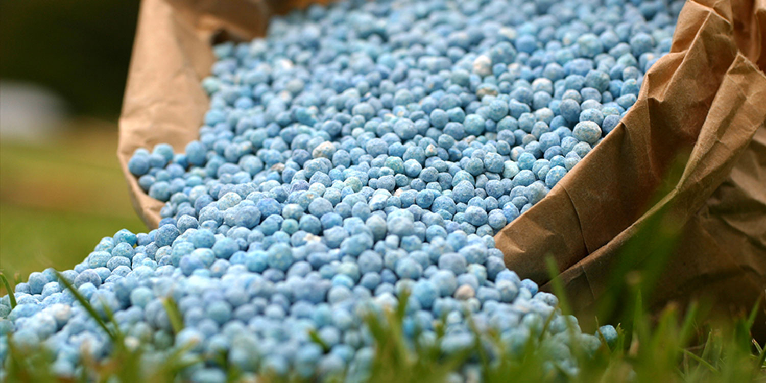 bag of blue fertilizer